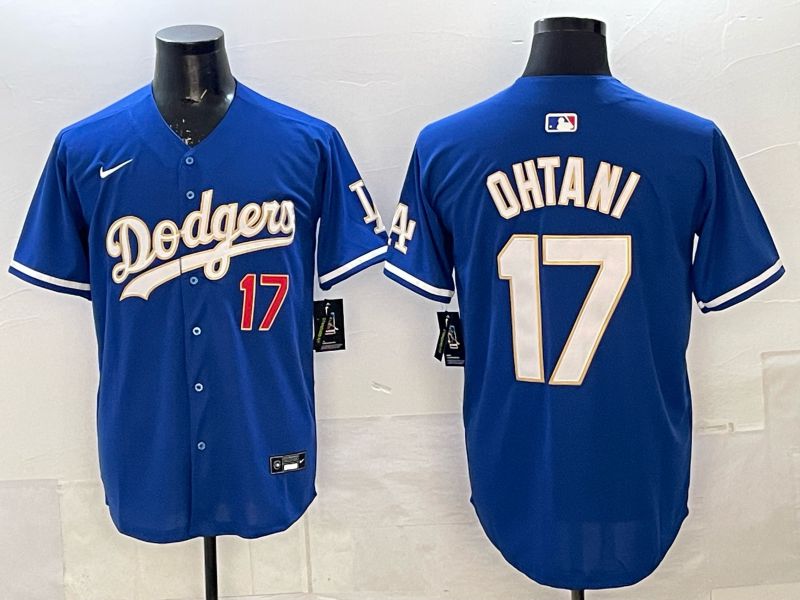 Men 2025 Nike Los Angeles Dodgers #17 Ohtani Blue gold Game MLB Jersey 04